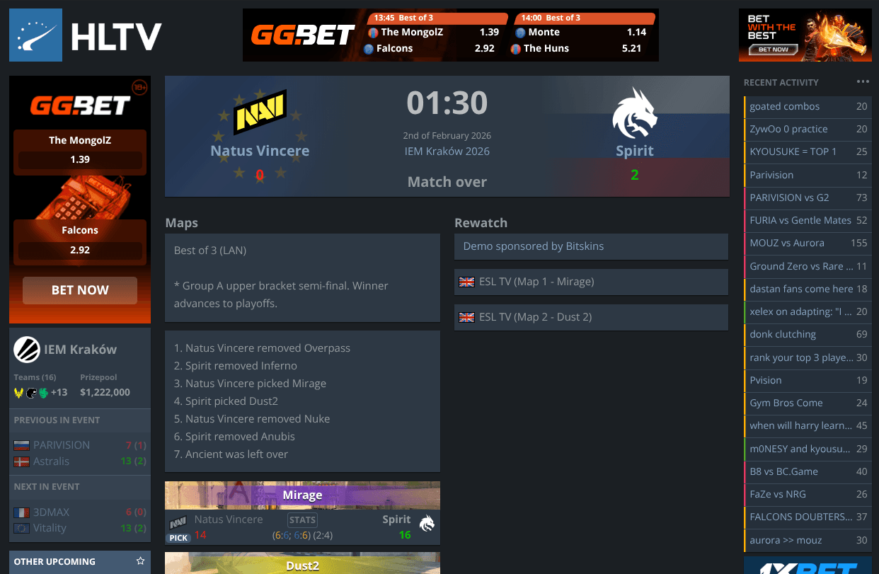 Team Spirit Crush NAVI in Dominant Mirage Performance